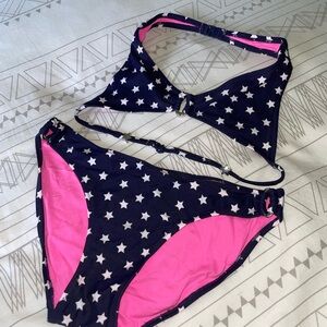 Star blue & white Girls Kids Swimsuit